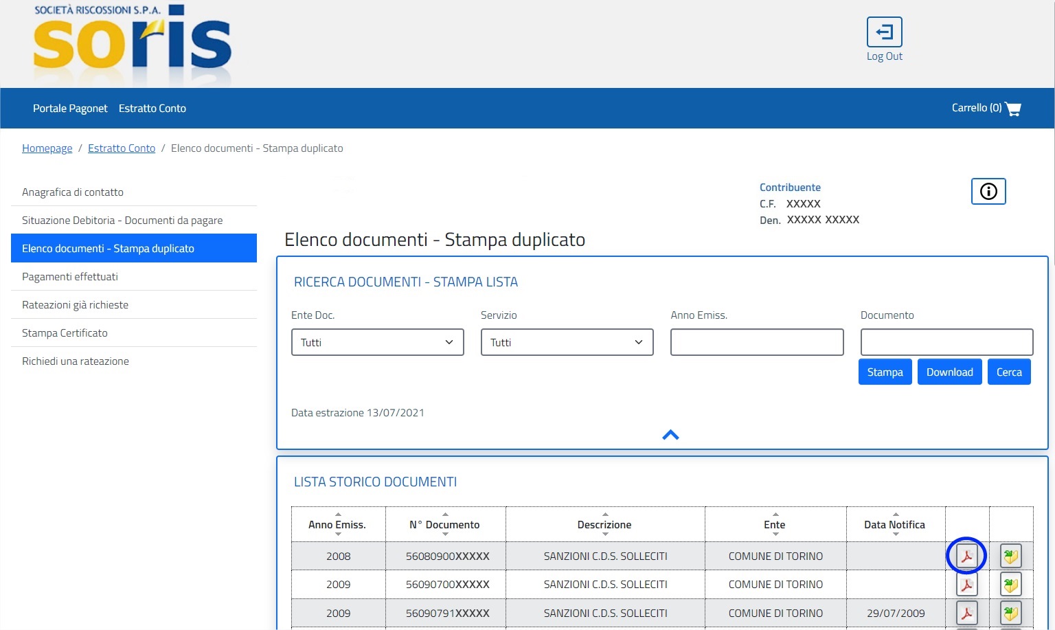 duplicati - elenco - pdf - storico - sitDeb